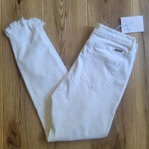 KanCan High Rise Ankle Skinny White Frayed Hem Women Jeans